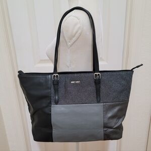 Nine West Black Vegan Leather Color Block Shoulder Tote Bag